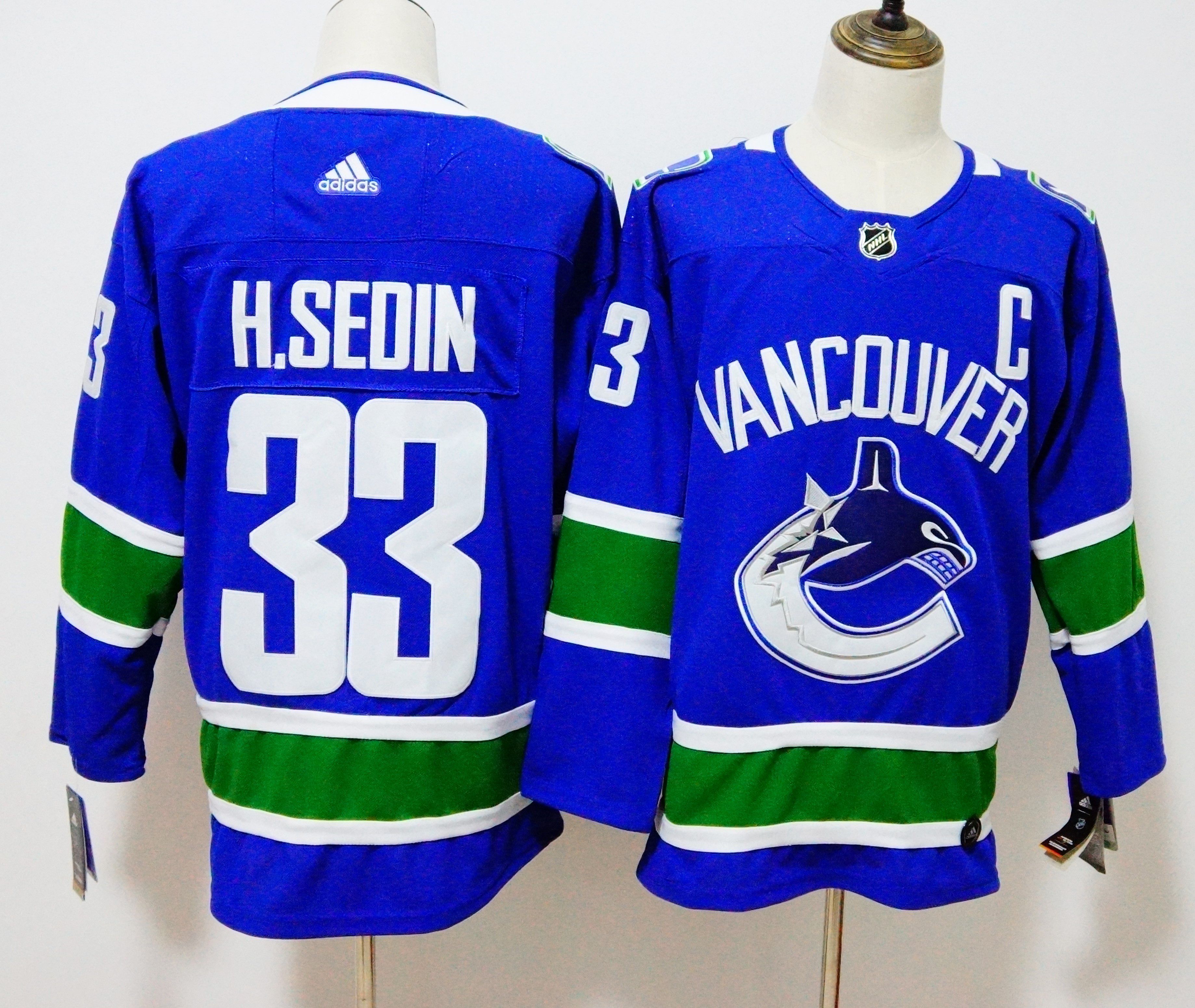 Men Vancouver Canucks #33 H.Sedin Blue Hockey Stitched Adidas NHL Jerseys